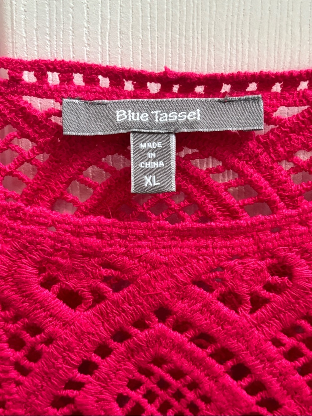 Anthropologie Blue Tassel Boho Hot Pink Crochet Lace Top, Size XL, NWOT - Picture 3 of 6